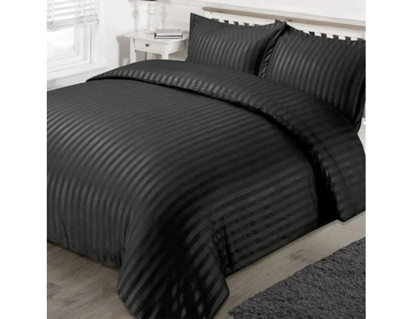 Striped 1000TC Luxury Duvet Doona Quilt Cover Set Double Queen Super King Bed - Black