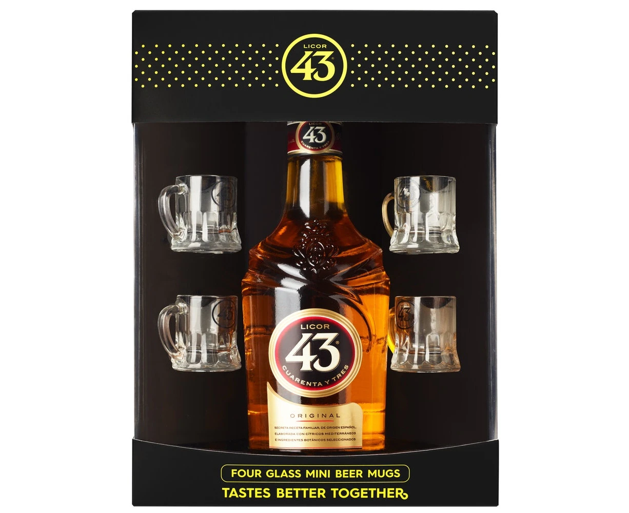 Licor 43 Liqueur Four Glass Mini Beer Mugs Gift Pack 700mL