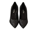 Sofia Black Leopard Leather Stiletto High Heels Pumps Shoes