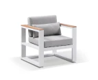 Outdoor Balmoral 1 Seater Outdoor Aluminium And Teak Arm Chair - Outdoor Aluminium Lounges - White Aluminium w/ Olefin Grey