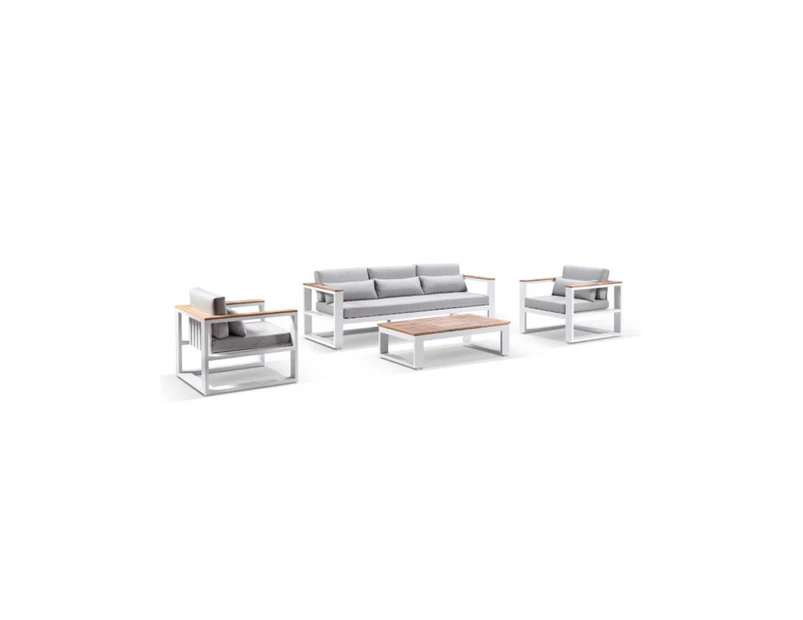 Balmoral 3+1+1 Seater Outdoor Aluminium and Teak Lounge Setting - Outdoor Aluminium Lounges - White