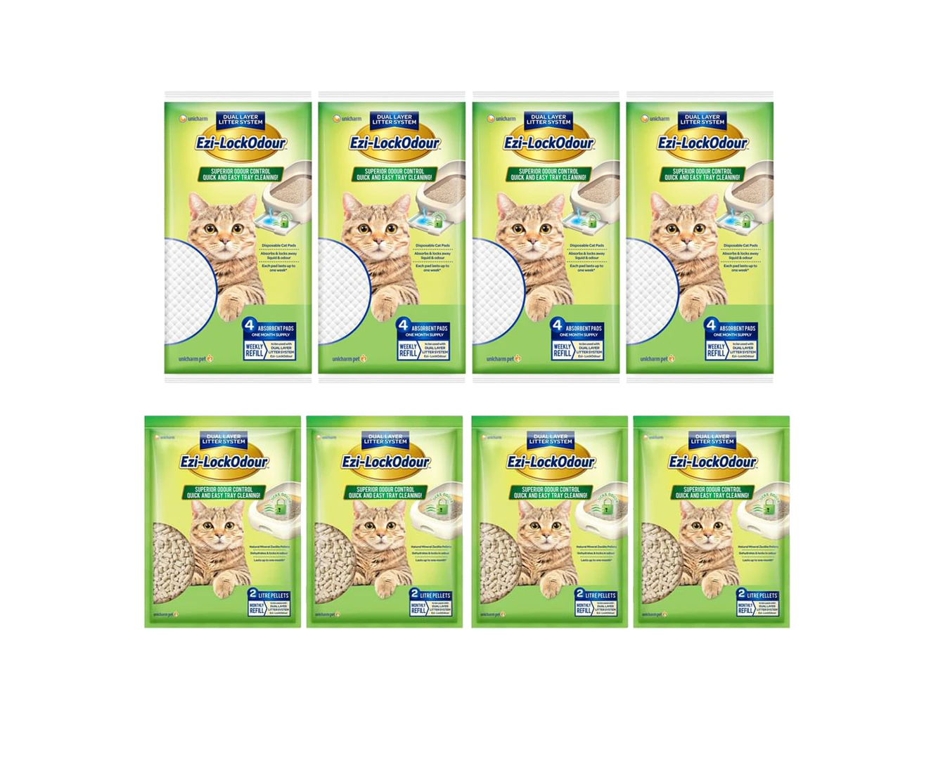 EZI-LOCKODOUR Bundle Absorbant Cat Pads X 4 Natural Mineral Zeolite Pellets 2L X 4