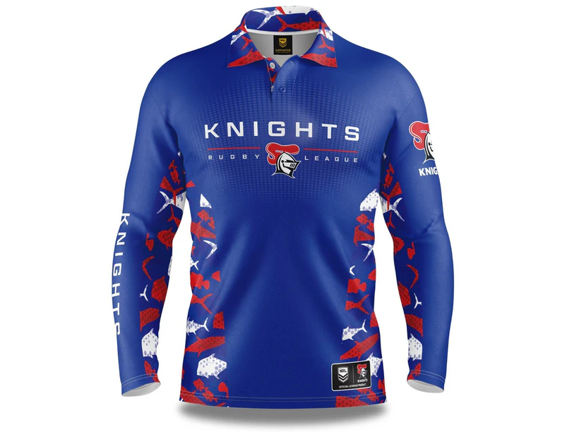 NRL Long Sleeve Reef Runner Fishing Polo Tee Shirt - Newcastle Knights - Adult