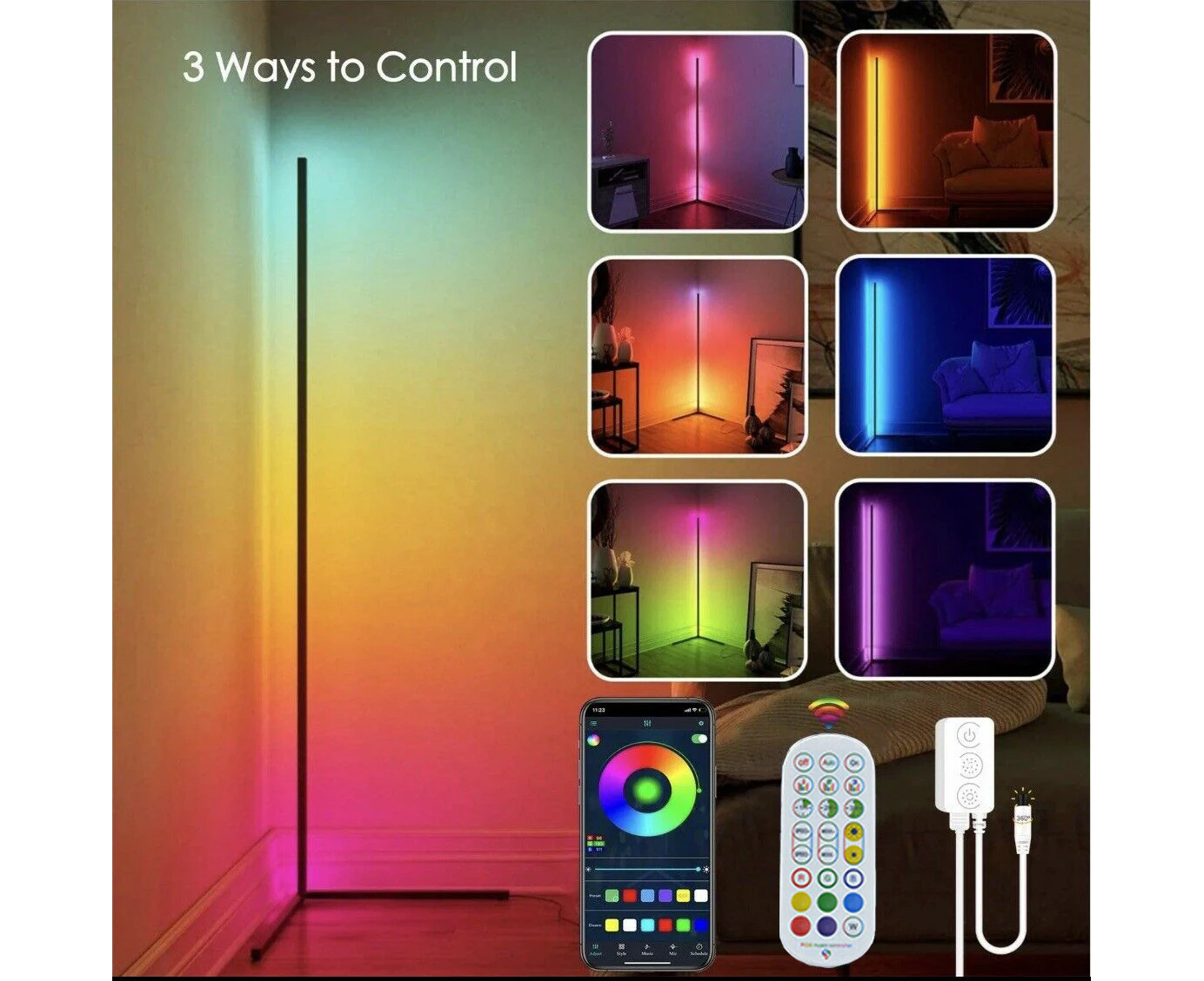 Minimalist LED Floor Lamp RGB corner standing Multi Control