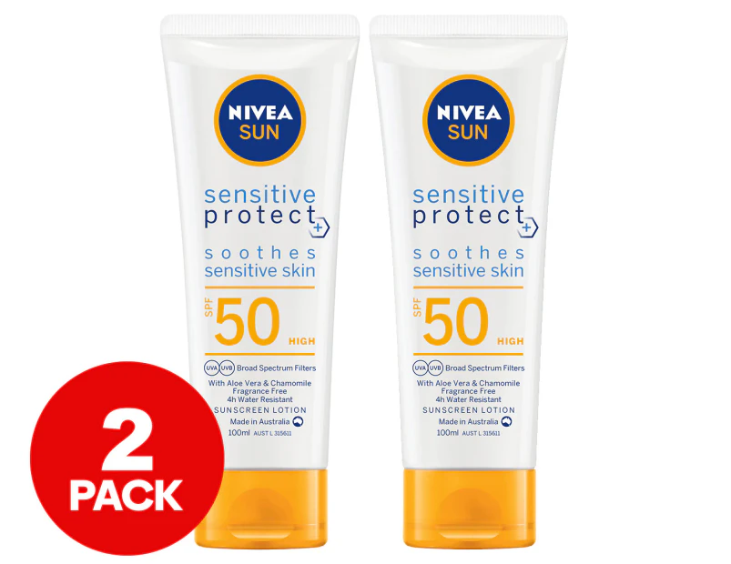 2 x Nivea Sun Sensitive Protect Sunscreen Lotion SPF50 100mL
