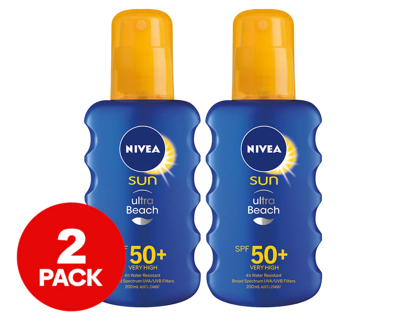2 x Nivea Sun Ultra Beach Protect Sunscreen Spray SPF50+ 200mL