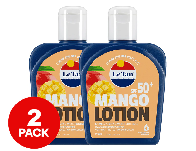 2 x Le Tan SPF50+ Mango Sunscreen Lotion 125mL