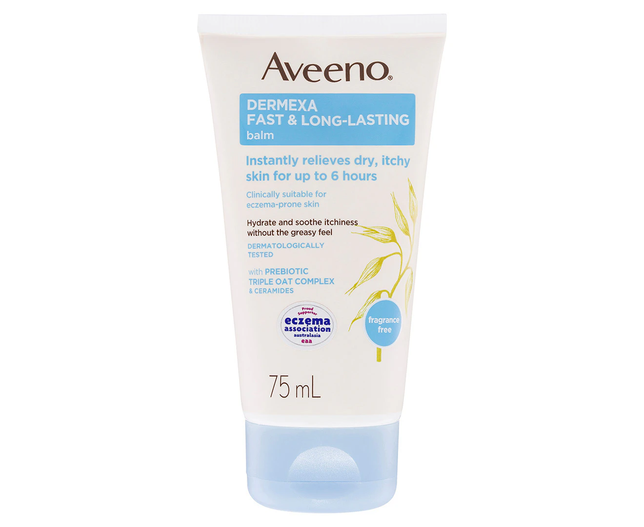 Aveeno Dermexa Fast & Long Lasting Fragrance Free Body Balm Soothe & Moisturise Dry Itchy Sensitive Eczema Prone Skin 75mL