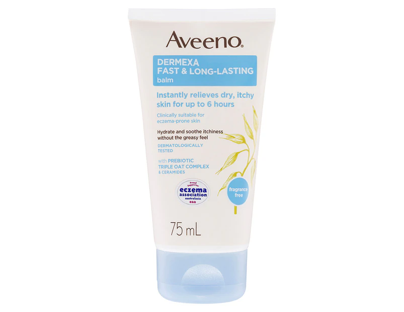 Aveeno Dermexa Fast & Long Lasting Fragrance Free Body Balm Soothe & Moisturise Dry Itchy Sensitive Eczema Prone Skin 75mL