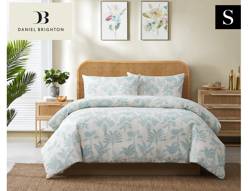Daniel Brighton Matelassé Printed Single Bed Quilt Cover Set - Melia Seafoam