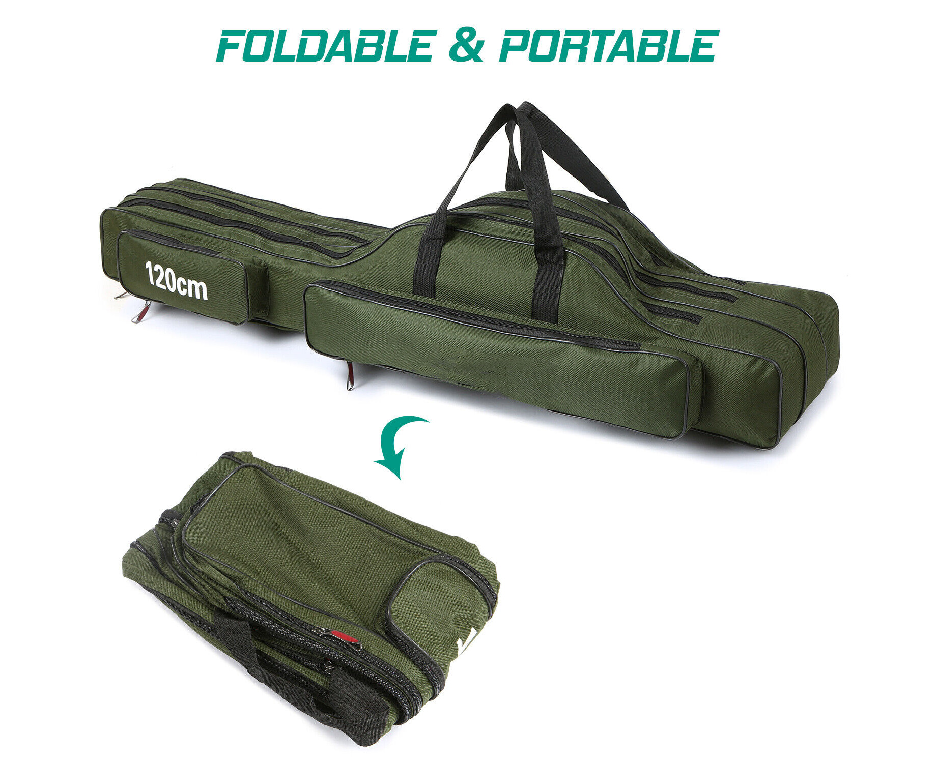 3 Layers Fishing Pole Bag Folding Rod Carry Case Fishing Reel Tackle
