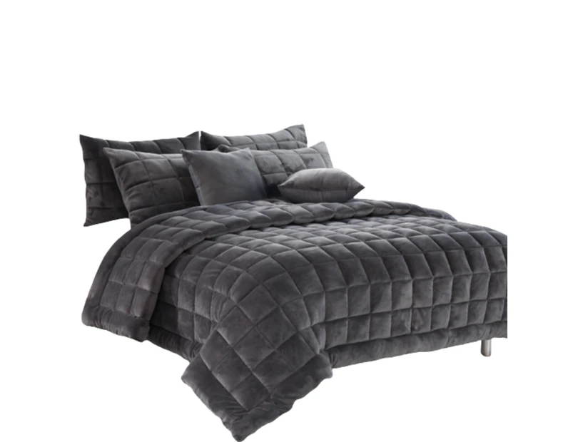 Faux Mink Quilt Comforter Set - Charcoal
