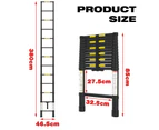 Advwin 3.8m Telescopic Ladder Portable Extension Aluminum Telescoping Ladder for Household and Outdoor Working Black