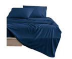 2000TC Egyptian Cotton Bed Flat Fitted Sheet Set Single Double Queen King Size - Navy Blue