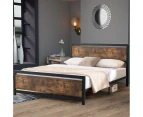 Levede Industrial Metal Queen Bed Frame Rustic Brown