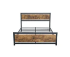 Levede Industrial Metal Queen Bed Frame Rustic Brown