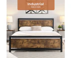 Levede Industrial Metal Queen Bed Frame Rustic Brown