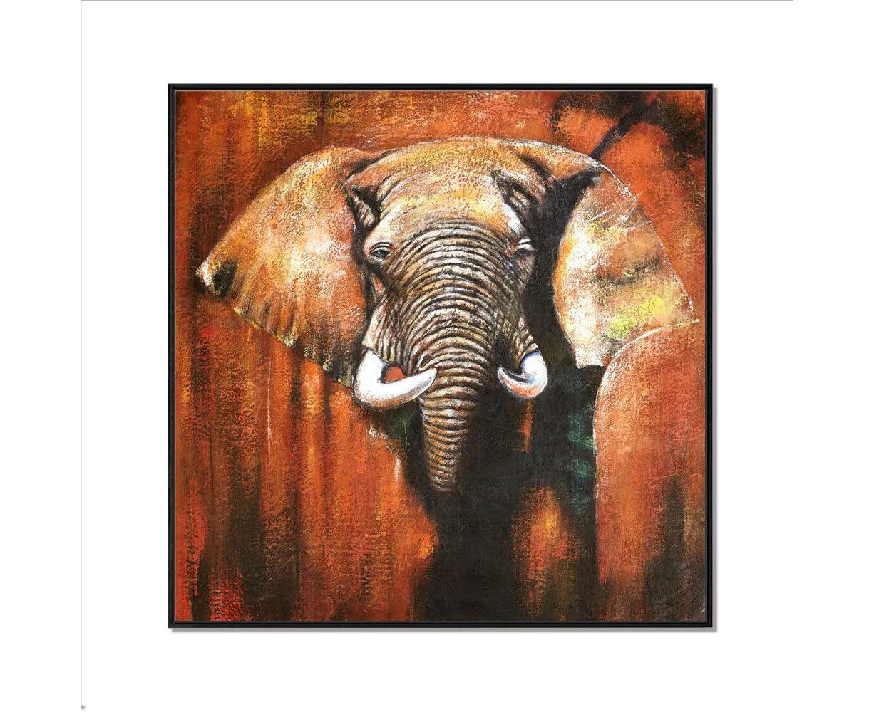 Framed Oil Painting Hand Painted Abstract Animals Canvas Elephant (100cm X 100cm)