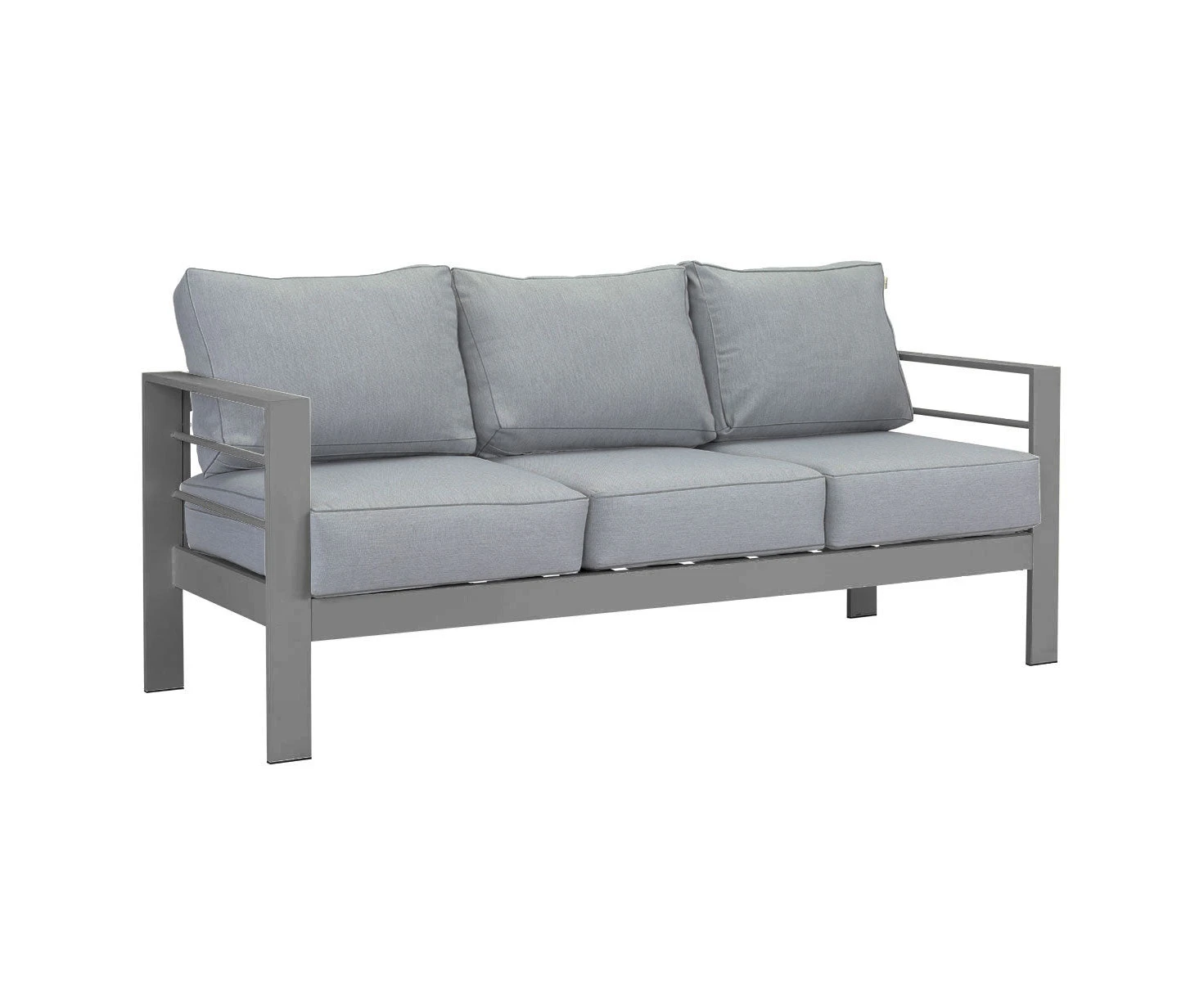 Paris 3 Seater Charcoal Aluminium Outdoor Sofa Lounge With Arms Grey Cushion