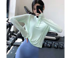 Gym Sweatshirt Splicing Button Closure Nylon Long Sleeve Pilates Activewear Top for Women-Green - Green