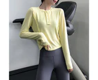Gym Sweatshirt Splicing Button Closure Nylon Long Sleeve Pilates Activewear Top for Women-Yellow - Yellow