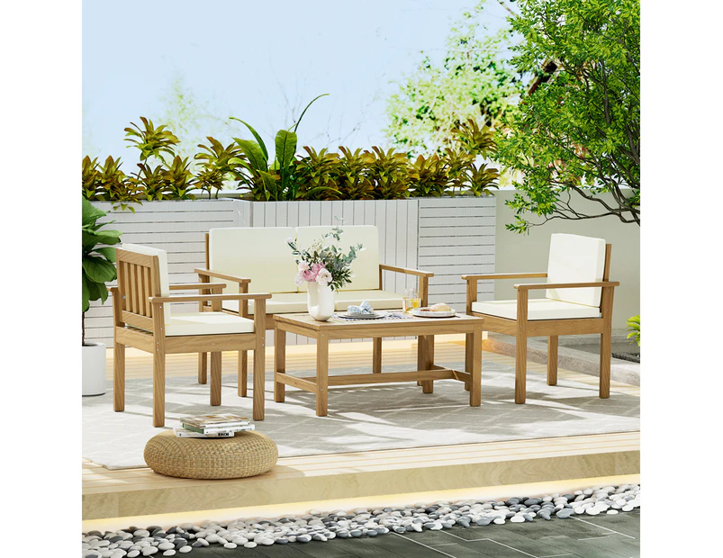 Gardeon 4-Piece Outdoor Sofa Set Wooden Couch Lounge Setting