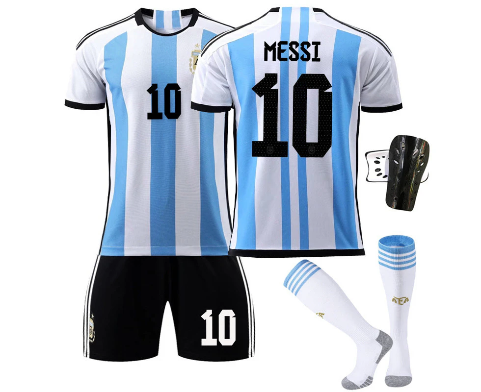 Kids Youth Argentina Home World Cup #10 Messi Jersey Kit 
