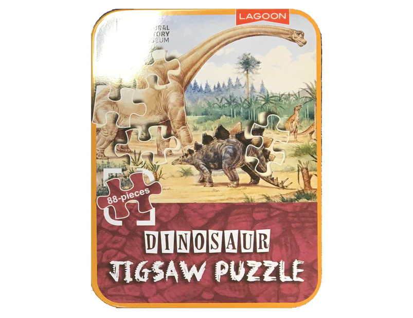 DINOSAUR JIGSAW PUZZLE - National History Museum Fun Kids Game - Orange Tin