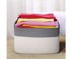 Woven Cotton Rope Storage Baskets with Handles Large Washable Basket Set Decorative Storage Bins Boxes-White/Gray