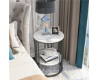 UNHO 2 Tier Real Marble Stone Side Table Round Coffee End Table Iron Black Framed