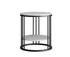 UNHO 2 Tier Real Marble Stone Side Table Round Coffee End Table Iron Black Framed