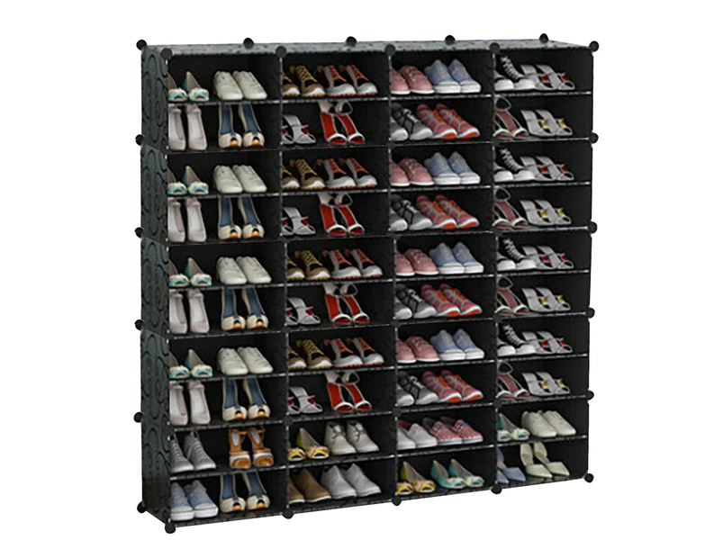 Black DIY Cube Shoe Rack Storage Organiser - 4 Column 10 Row - Clear Door
