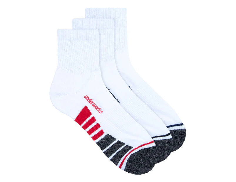 Underworks Men's Sports Quarter Crew Socks 3-Pack - White/Multi