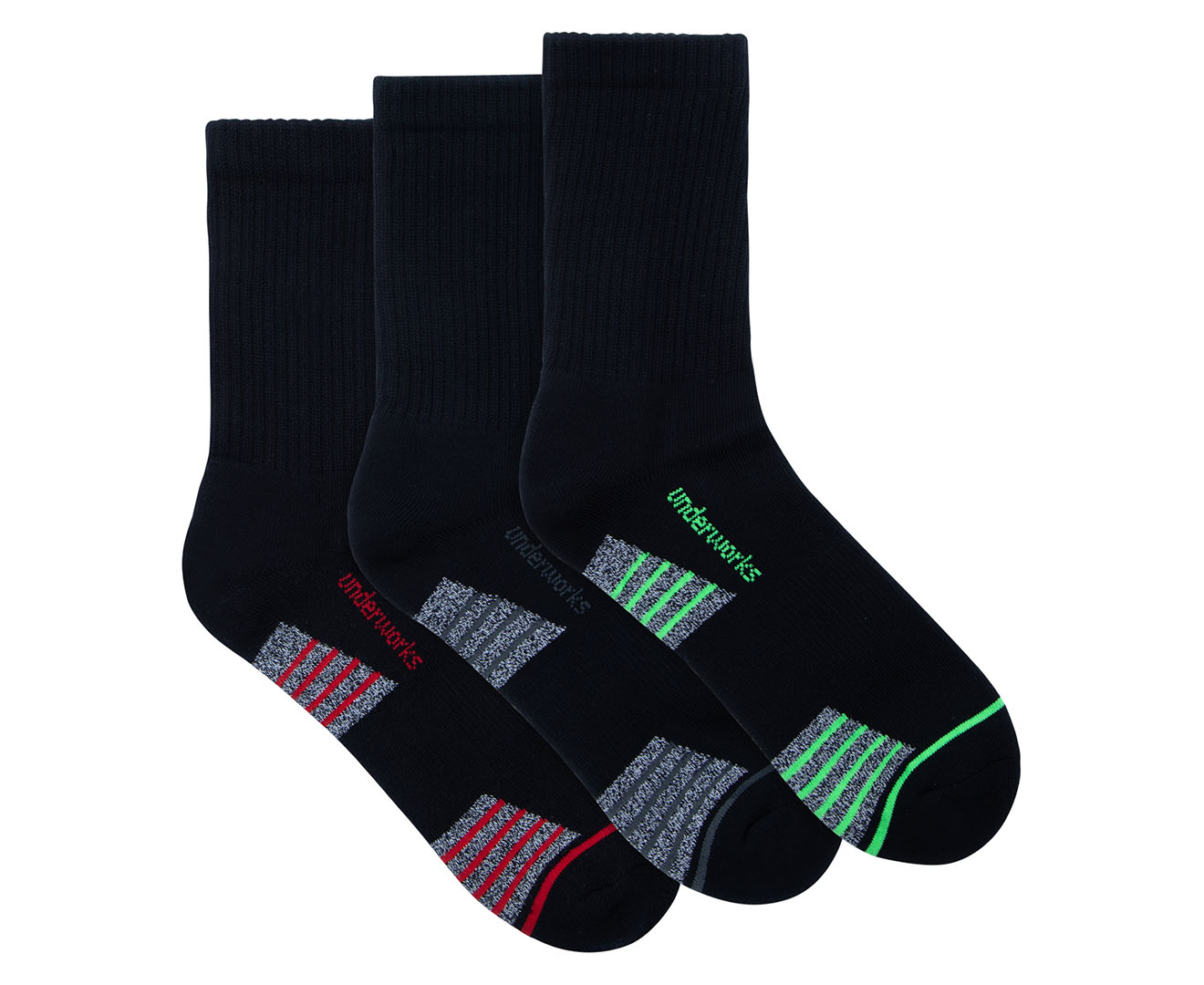 Underworks Men's All Day Cushioned Sole Socks 2 Pack - Black