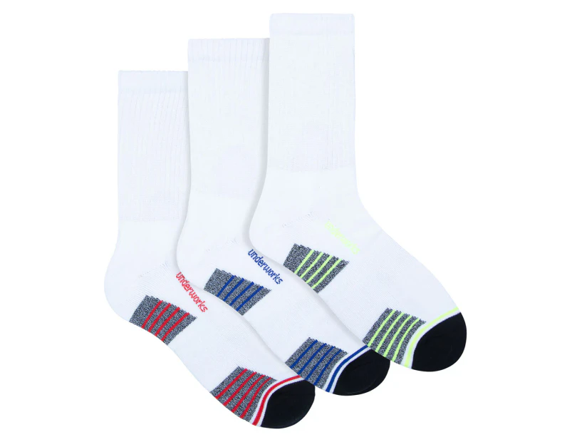 Underworks Men's Sports Crew Socks 3-Pack - White/Multi