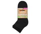 Underworks Women's Bamboo Sports Quarter Crew Socks 3-Pack - Black
