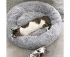 Faux Fur Dog Bed Cat Bed,Shag Round Anti-Anxiety Pet Calming Bed Doughnut Cuddler for Puppy Dog Cat Kennel Cushion Self Warming Bed (70*20cm, Light Grey)