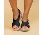 Woosien Lady Mid Wedges Sandals Summer Platform Ankle Strap Shoes Black