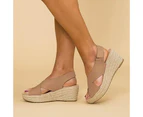 Woosien Lady Mid Wedges Sandals Summer Platform Ankle Strap Shoes Brown
