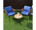 Costway 3PCs Outdoor Bistro Set PE Wicker Conversation Lounge Setting Patio Furniture Balcony Backyard Blue