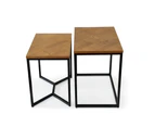 6IXTY Toulouse French Marquetry Set Of 2 Nesting Side Table - Oak