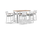 Outdoor Balmoral 1.5M Aluminium Bar Table With 6 Capri Bar Stools - Outdoor Aluminium Dining Settings - White Aluminium with Denim Grey Cushions