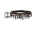 Outdoor Balmoral Outdoor Aluminium Lounge And Dining Setting With Bar Cart - Outdoor Aluminium Lounges - Charcoal with Textured Grey