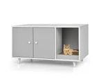 Costway Wood Sideboard Cat Litter Storage Cabinet Coffee Table Kitten House Hidden Cat Furniture w/2 Doors,Divider&Scratching Pad Grey