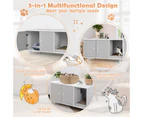 Costway Wood Sideboard Cat Litter Storage Cabinet Coffee Table Kitten House Hidden Cat Furniture w/2 Doors,Divider&Scratching Pad Grey