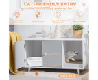 Costway Wood Sideboard Cat Litter Storage Cabinet Coffee Table Kitten House Hidden Cat Furniture w/2 Doors,Divider&Scratching Pad Grey