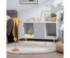 Costway Wood Sideboard Cat Litter Storage Cabinet Coffee Table Kitten House Hidden Cat Furniture w/2 Doors,Divider&Scratching Pad Grey