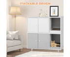 Costway Wood Sideboard Cat Litter Storage Cabinet Coffee Table Kitten House Hidden Cat Furniture w/2 Doors,Divider&Scratching Pad Grey