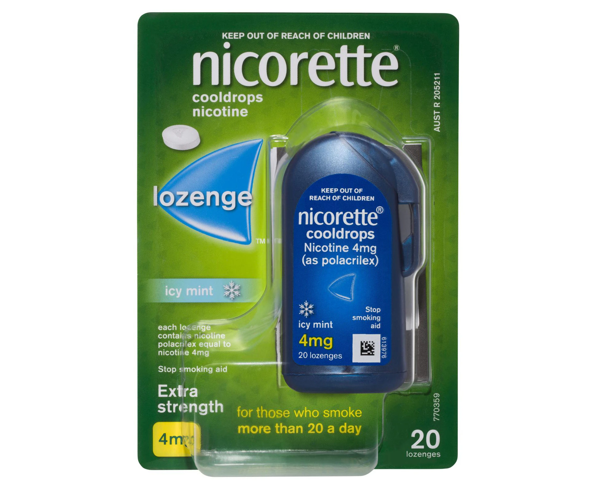 Nicorette Quit Smoking Extra Strength Cooldrops Nicotine Lozenge Icy Mint 20 Pack