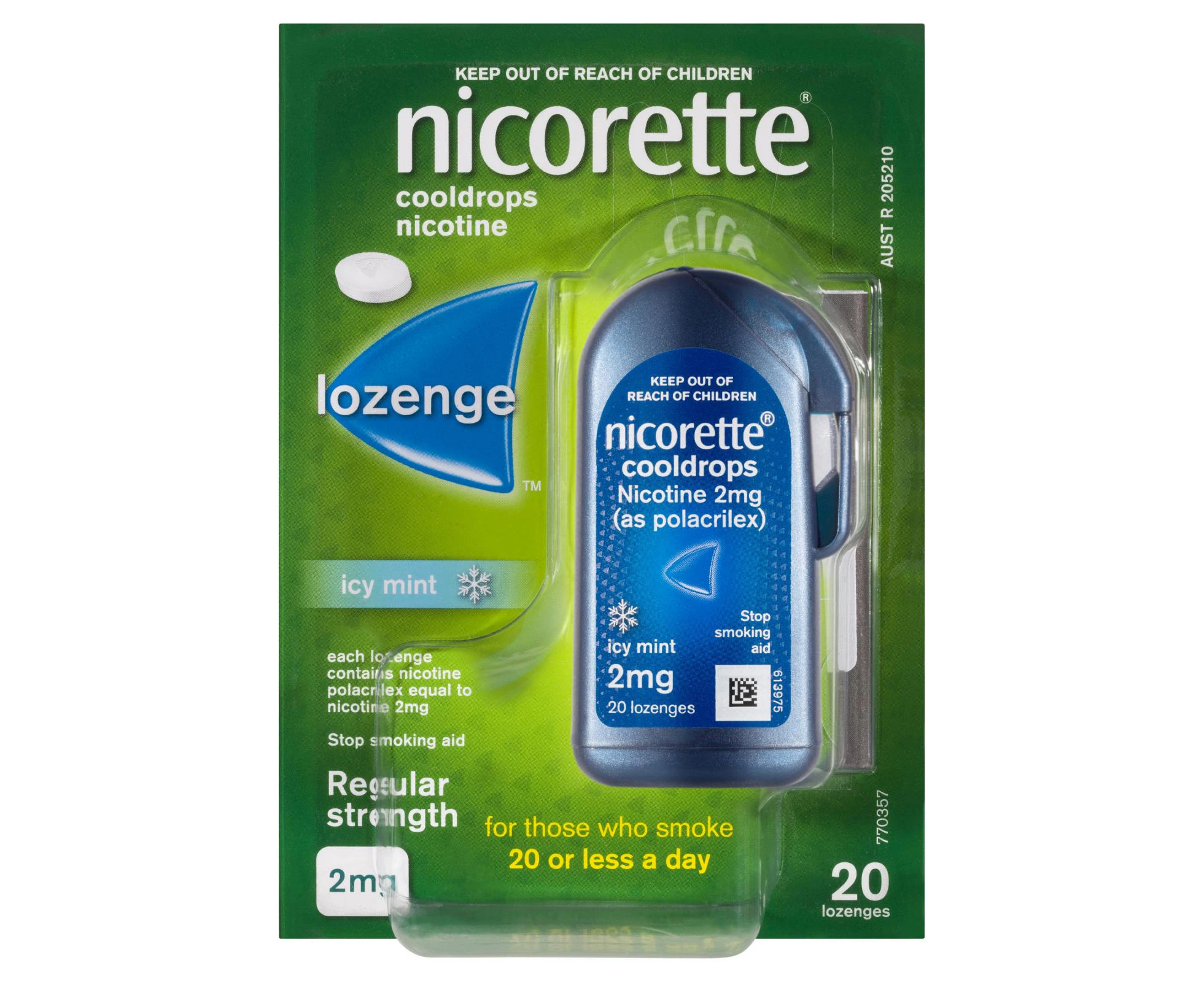 Nicorette Quit Smoking Regular Strength Cooldrops Nicotine Lozenge Icy Mint 20 Pack